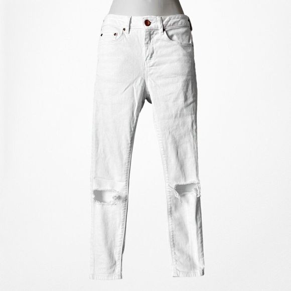 ASOS White High Waisted Distressed Ripped Knees Skinny Denim Jeans Size 24/XS - Picture 5 of 8